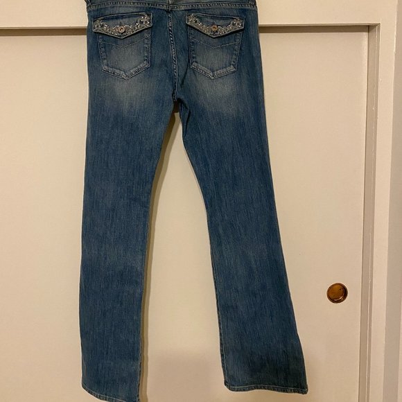 Guess Foxy Flare Jeans Flare Low Rise Stretch Embellished Denim NWT 32 - Picture 9 of 11